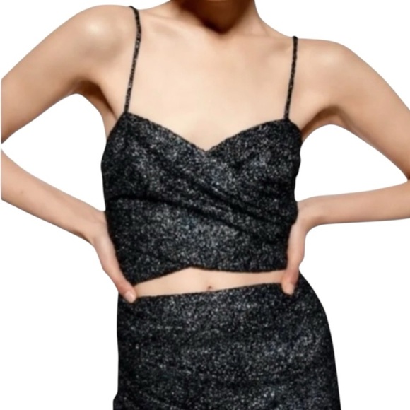 NWT Zara Cut Out Multicolor Sparkle Glam Mini Dress Black Silver Size XS - Picture 2 of 11